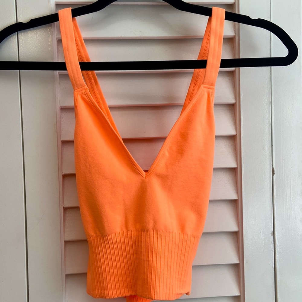 NWT Free People Good Karma neon orange sports bra/tank